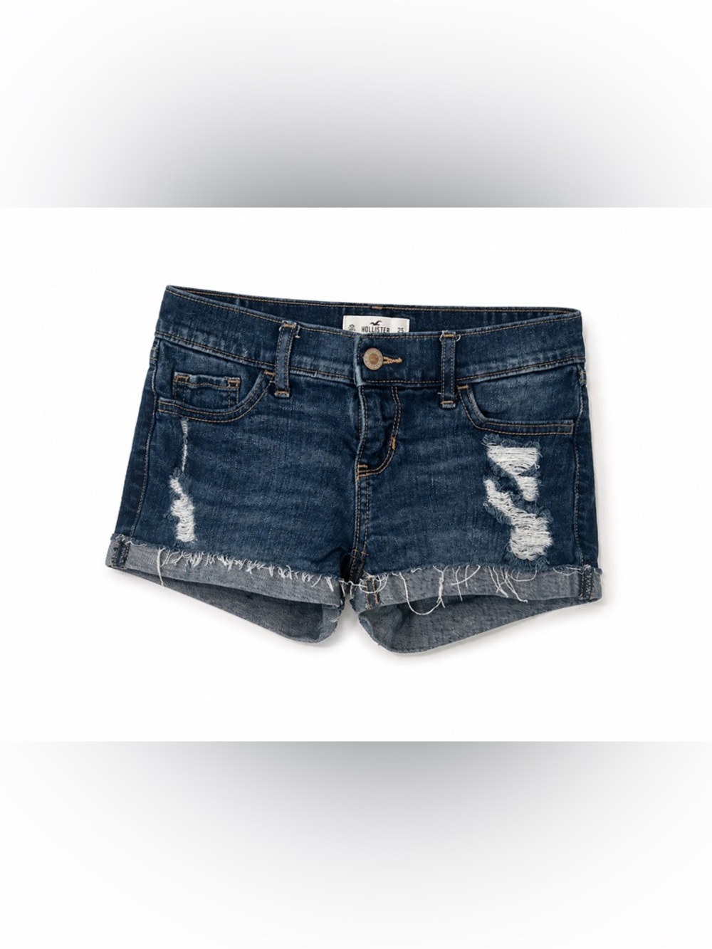 Hollister Low Rise Short Shorts Distressed Denim Size 00/23 - Picture 2 of 5